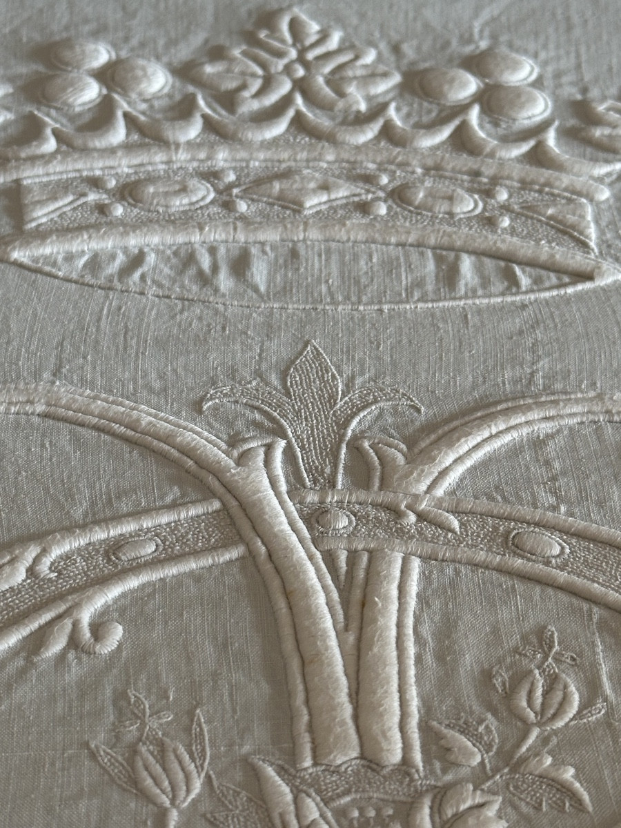 Antique Ceremonial Sheet, Linen Thread, Monogram Under A Marquis' Crown – Paris, 19th Century 360x245 -photo-4