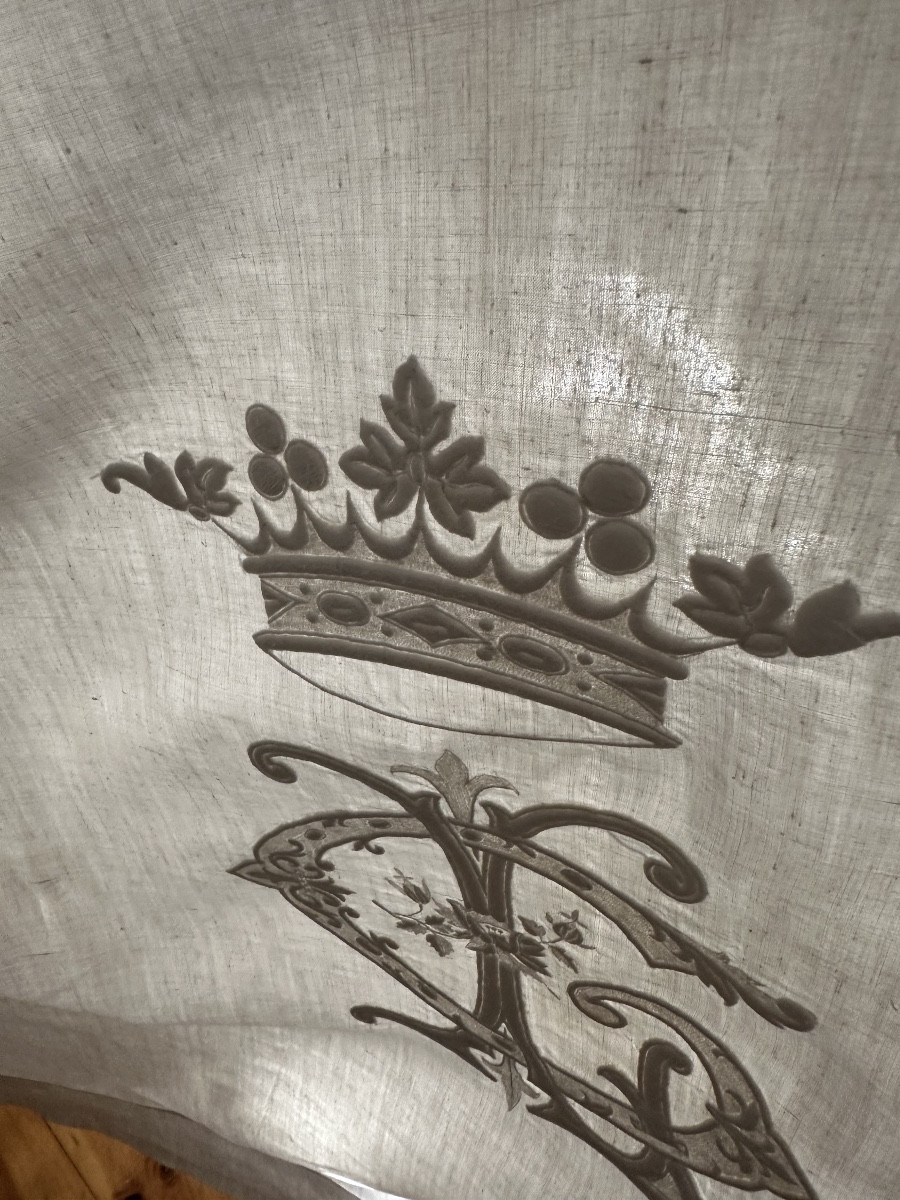 Antique Ceremonial Sheet, Linen Thread, Monogram Under A Marquis' Crown – Paris, 19th Century 360x245 -photo-5