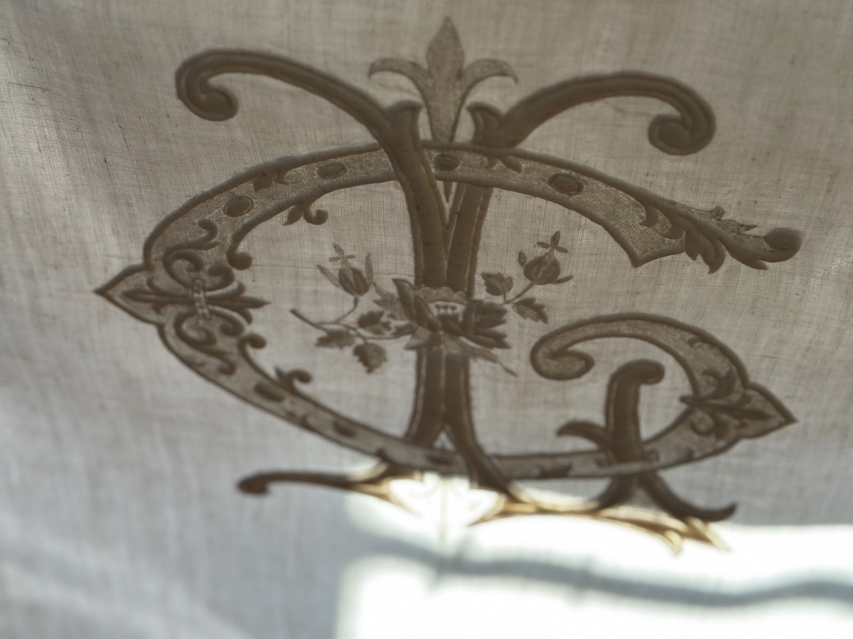 Antique Ceremonial Sheet, Linen Thread, Monogram Under A Marquis' Crown – Paris, 19th Century 360x245 -photo-6