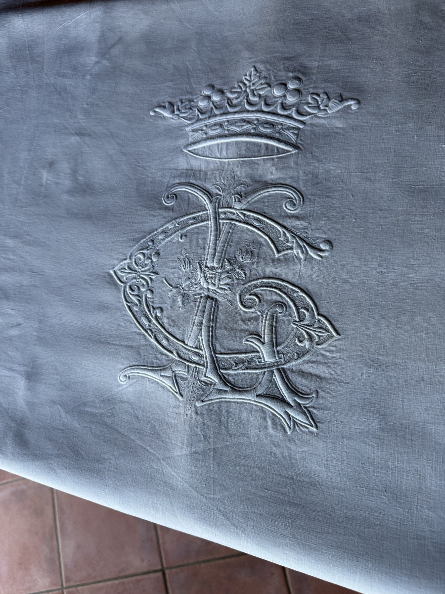 Antique Ceremonial Sheet, Linen Thread, Monogram Under A Marquis' Crown – Paris, 19th Century 360x245 -photo-7