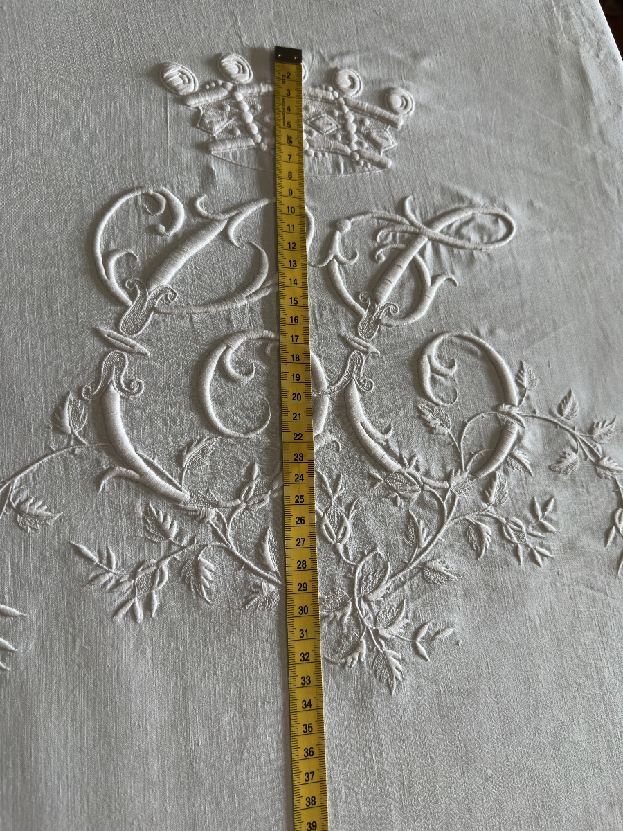 Castle Sheet In Very Light Thread With Crowned Monogram – 19th Century 249x350-photo-3