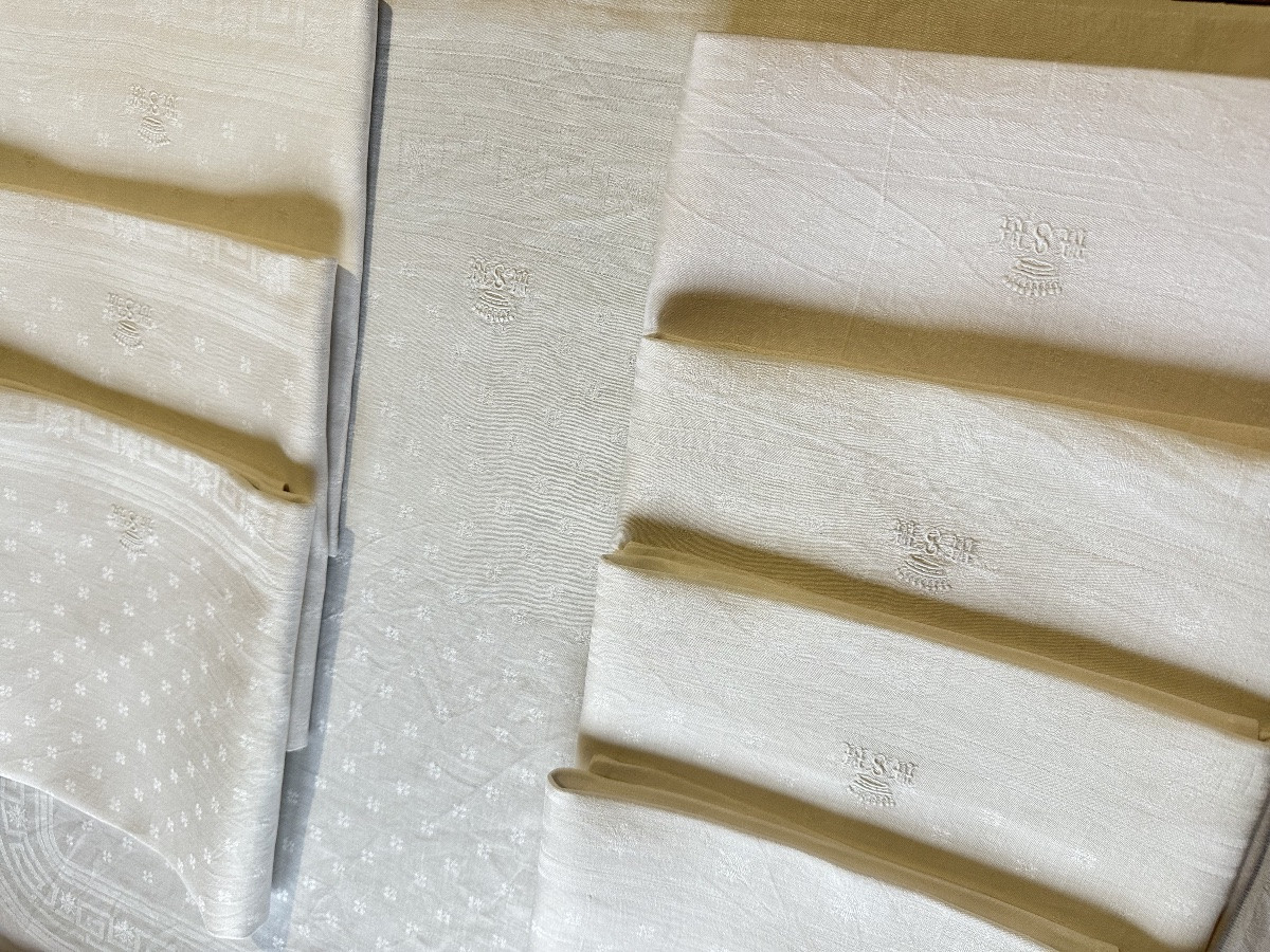 8 Antique Damask Linen Napkins, Crowned And Monogrammed Msm – 19th Century-photo-2