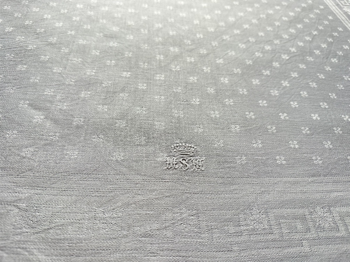 8 Antique Damask Linen Napkins, Crowned And Monogrammed Msm – 19th Century-photo-1