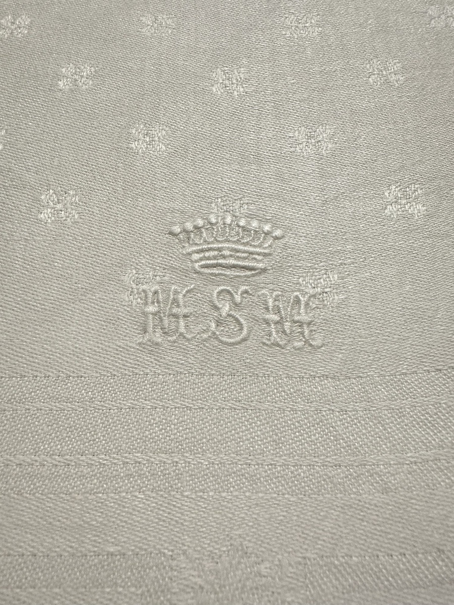 8 Antique Damask Linen Napkins, Crowned And Monogrammed Msm – 19th Century-photo-7