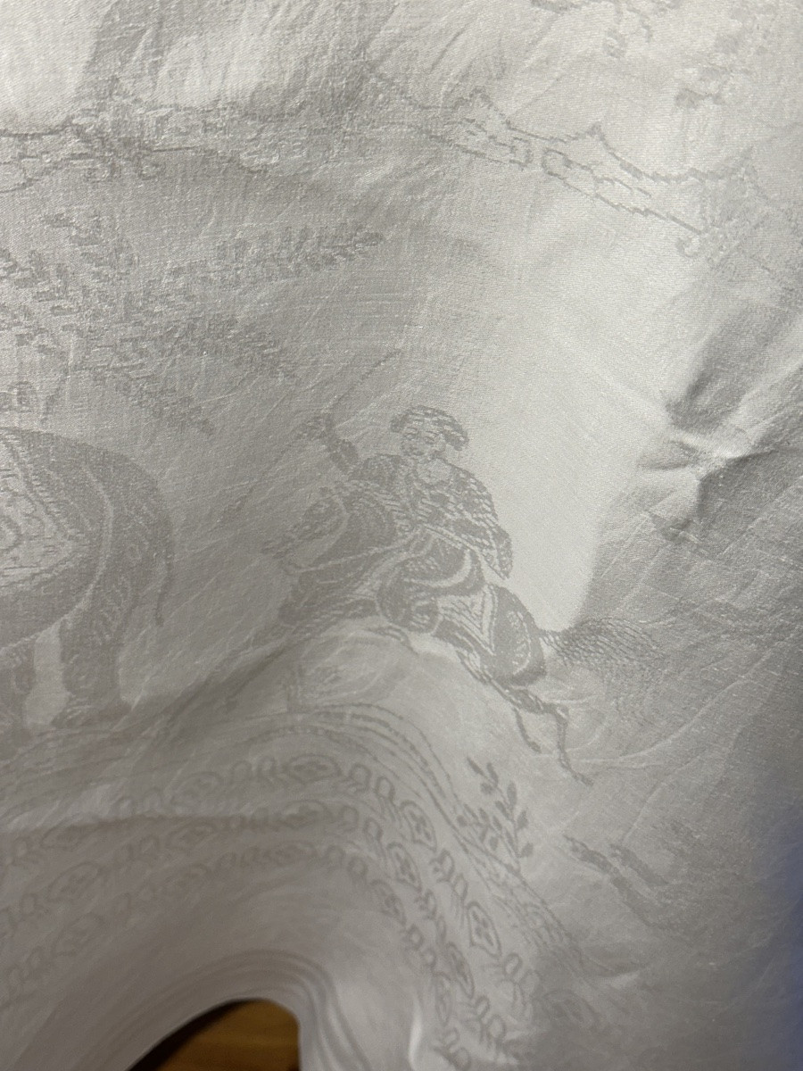 Large Antique Orientalist Damask Tablecloth With Elephants, Tigers, Exotic Hunting Monogram, 19th Century-photo-6