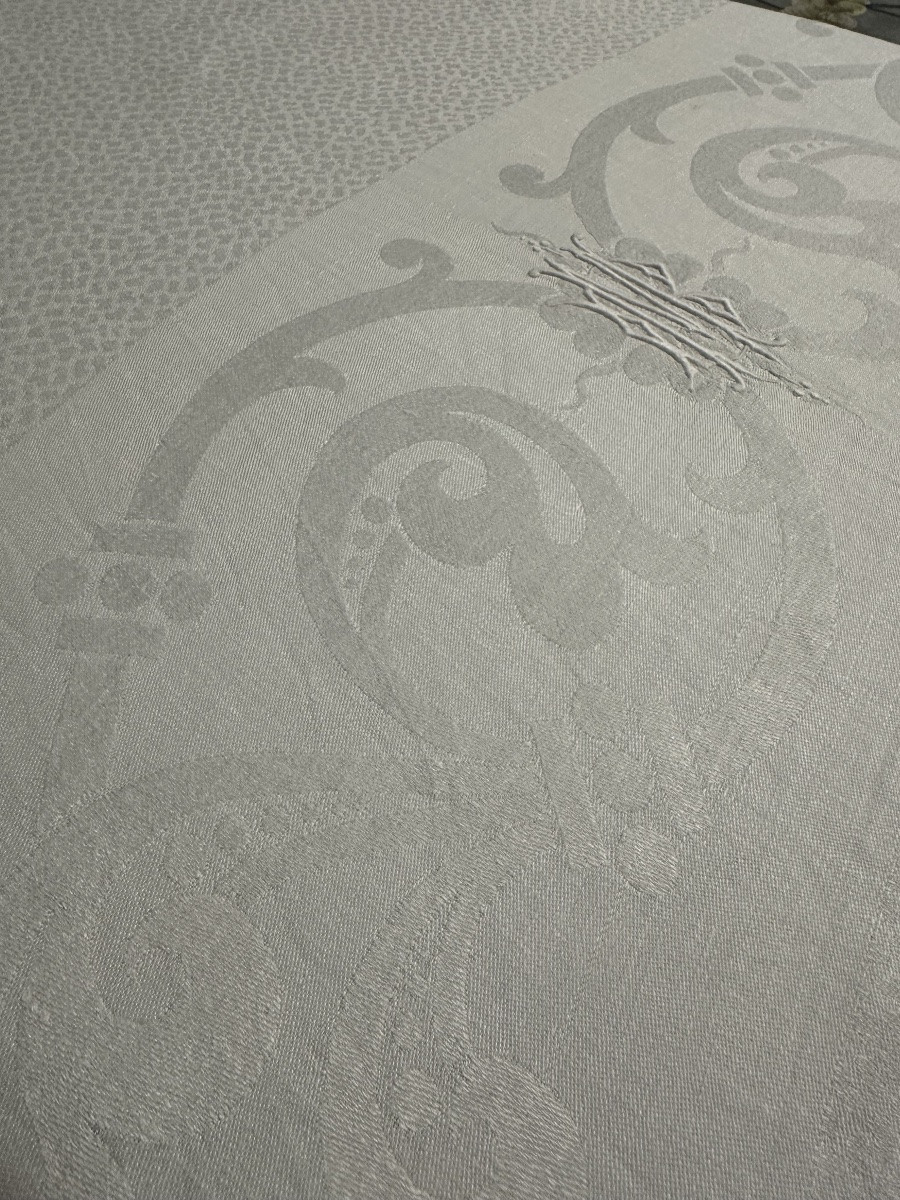 Antique Damask Tablecloth Hand Embroidered With Mb Monogram Linen Silk Thread Napoleon III Period 200x200-photo-6