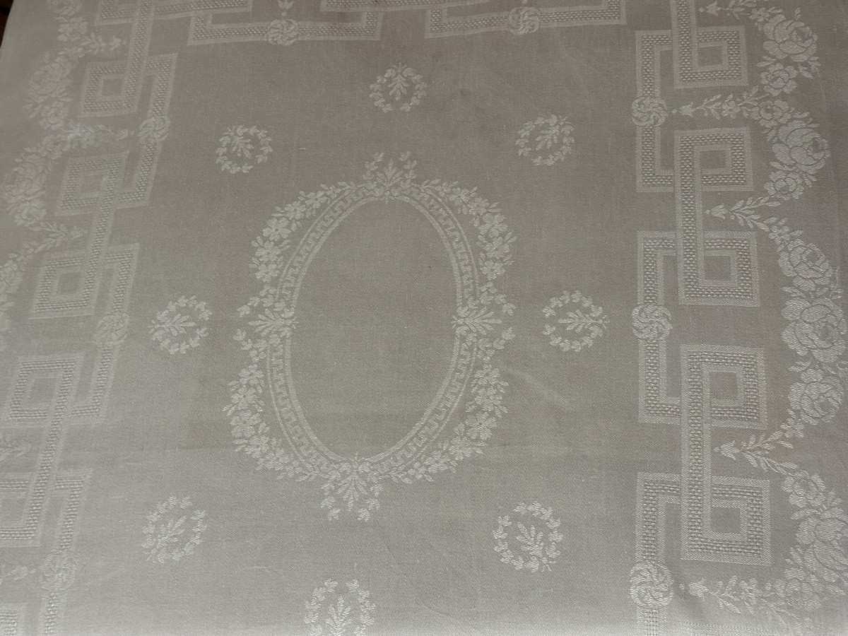 12 Serviettes anciennes damassées soie XIXᵉ siècle broderie d’armoiries  monogramme ancien-photo-3