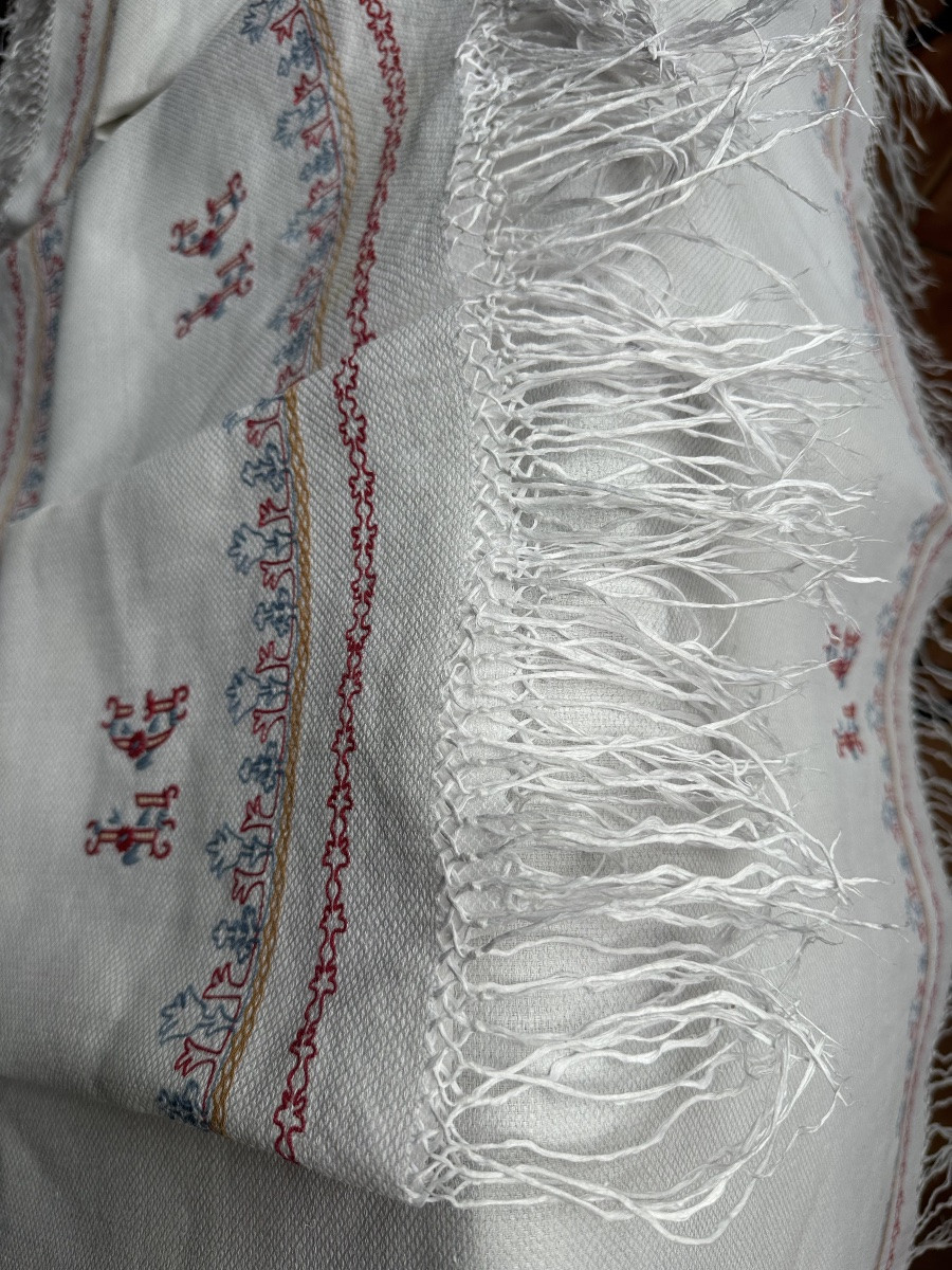 Six Antique Castle Napkins, Late 19th Century, Hand-embroidered, 60x90, Fringes 10 Cm-photo-2