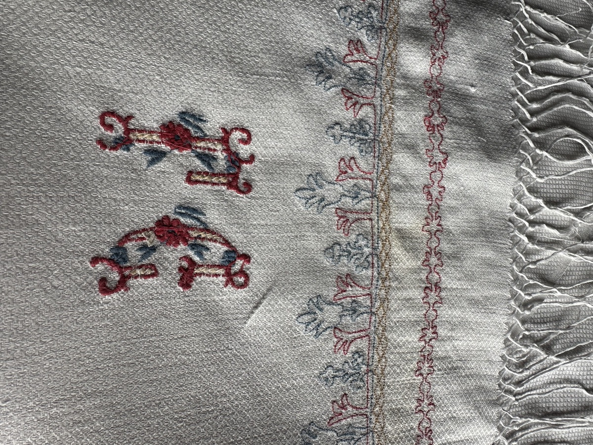 Six Antique Castle Napkins, Late 19th Century, Hand-embroidered, 60x90, Fringes 10 Cm-photo-4