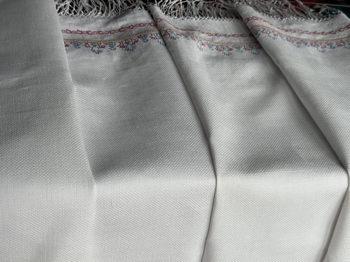 Six Antique Castle Napkins, Late 19th Century, Hand-embroidered, 60x90, Fringes 10 Cm-photo-5