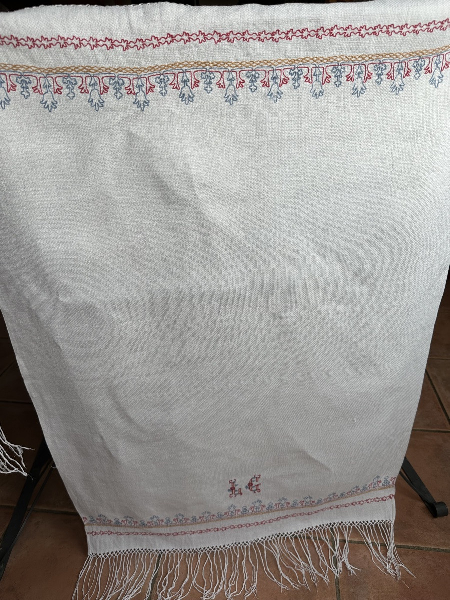 Six Antique Castle Napkins, Late 19th Century, Hand-embroidered, 60x90, Fringes 10 Cm-photo-7