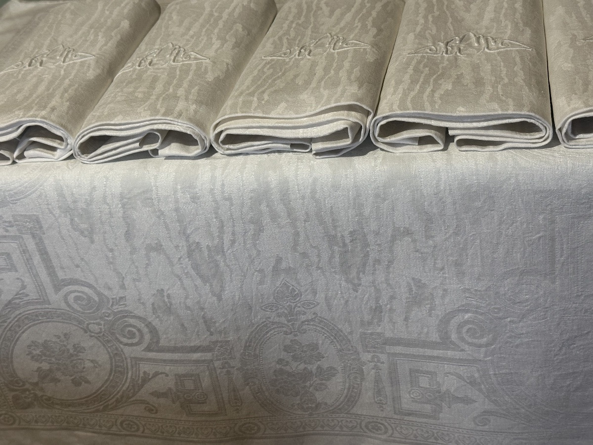 6 Antique Linen And Silk Napkins – Monogrammed Et – Art Deco Period 70x65-photo-2