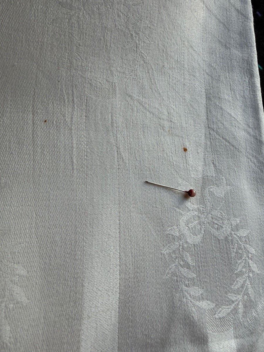 Grande nappe ancienne en pur fil damassé, décor Empire, personnalisable en monogramme – fin XIX-photo-3