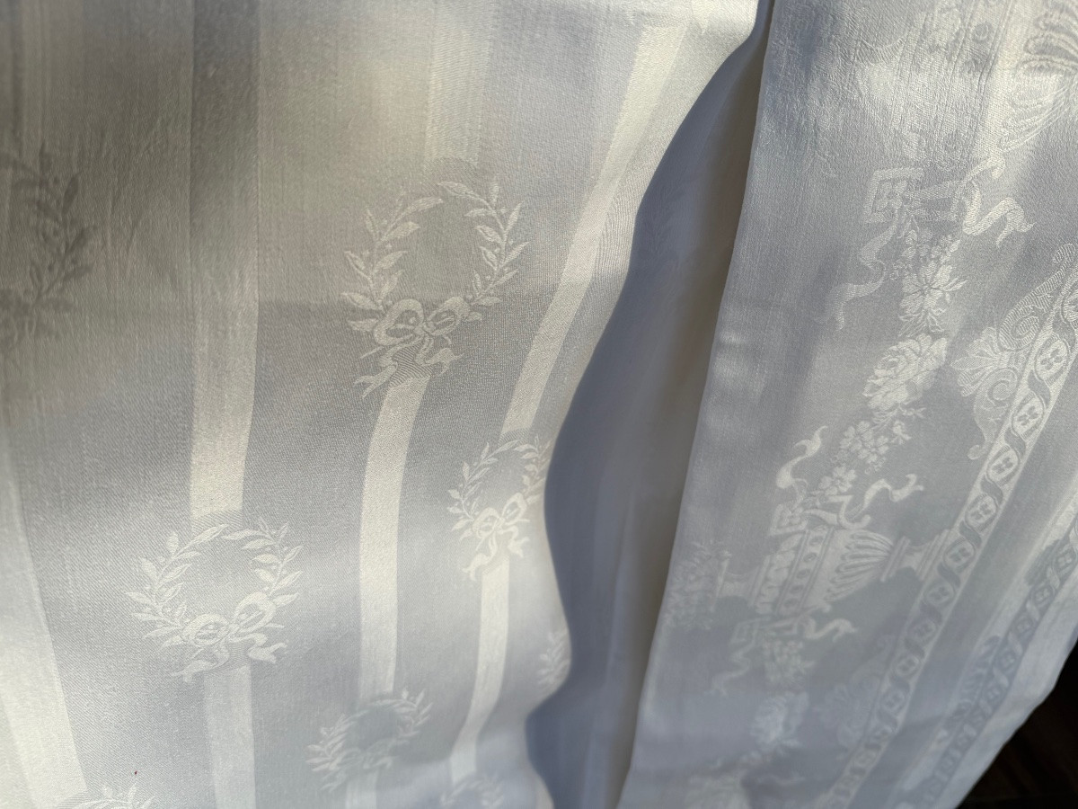 Grande nappe ancienne en pur fil damassé, décor Empire, personnalisable en monogramme – fin XIX-photo-4