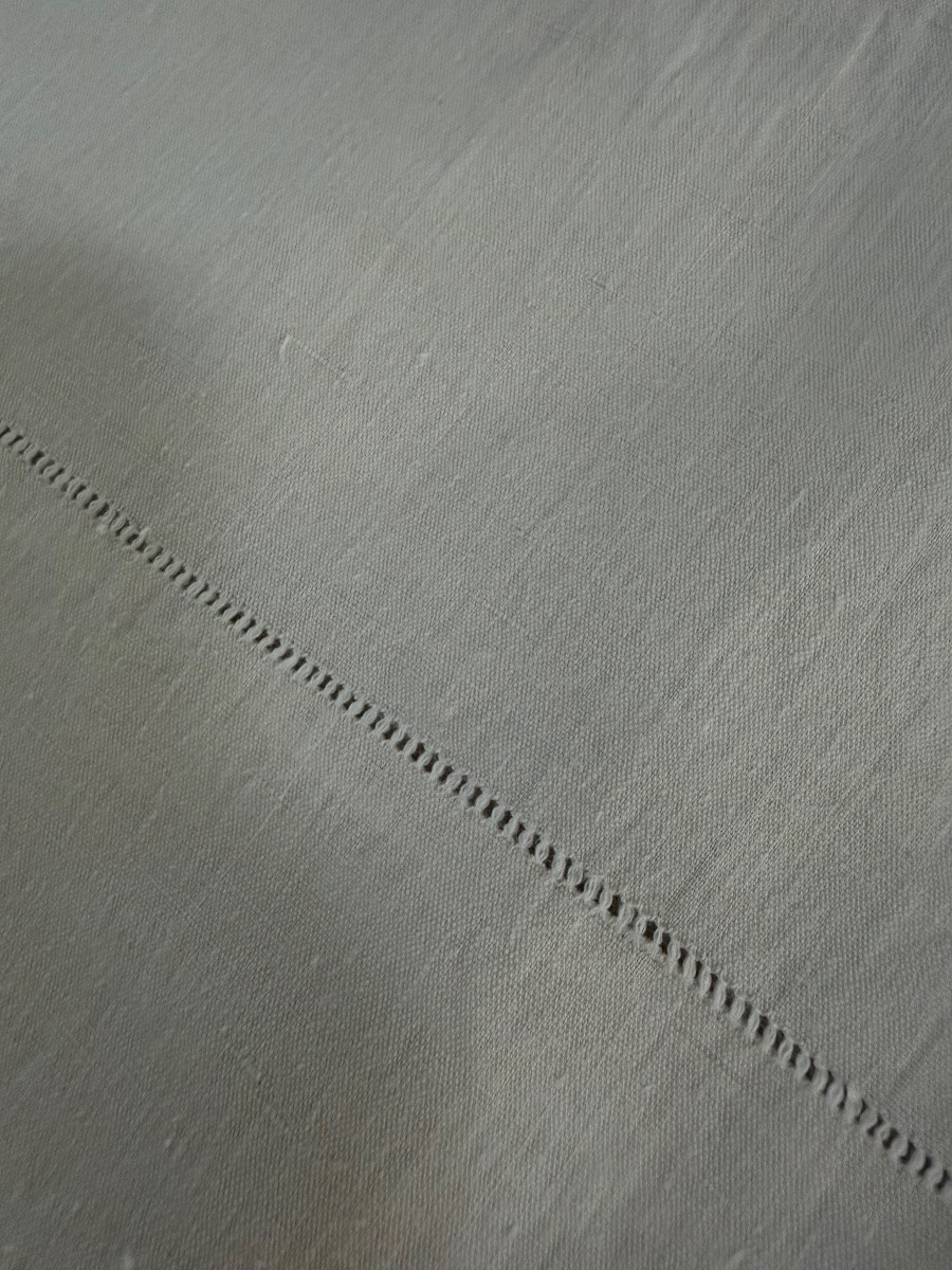 Drap ancien en métis brodé, monogramme M.B sous couronne de marquis, linge de château – fin XIX-photo-3