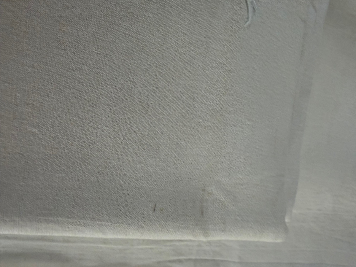 Drap ancien en métis brodé, monogramme M.B sous couronne de marquis, linge de château – fin XIX-photo-4