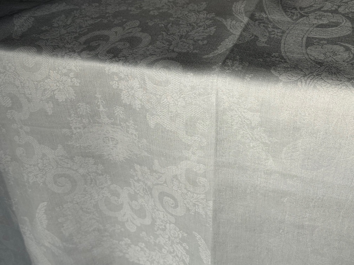 13 Antique Silk And Linen Napkins, Damask With Birds, Monogrammed Dd, Early 20th Century, 91x76cm-photo-3