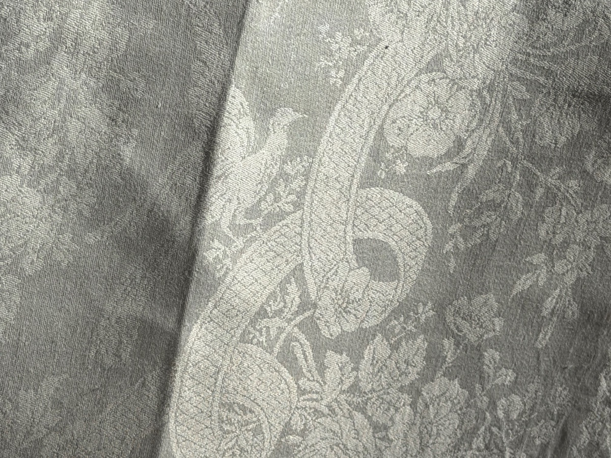 13 Antique Silk And Linen Napkins, Damask With Birds, Monogrammed Dd, Early 20th Century, 91x76cm-photo-4