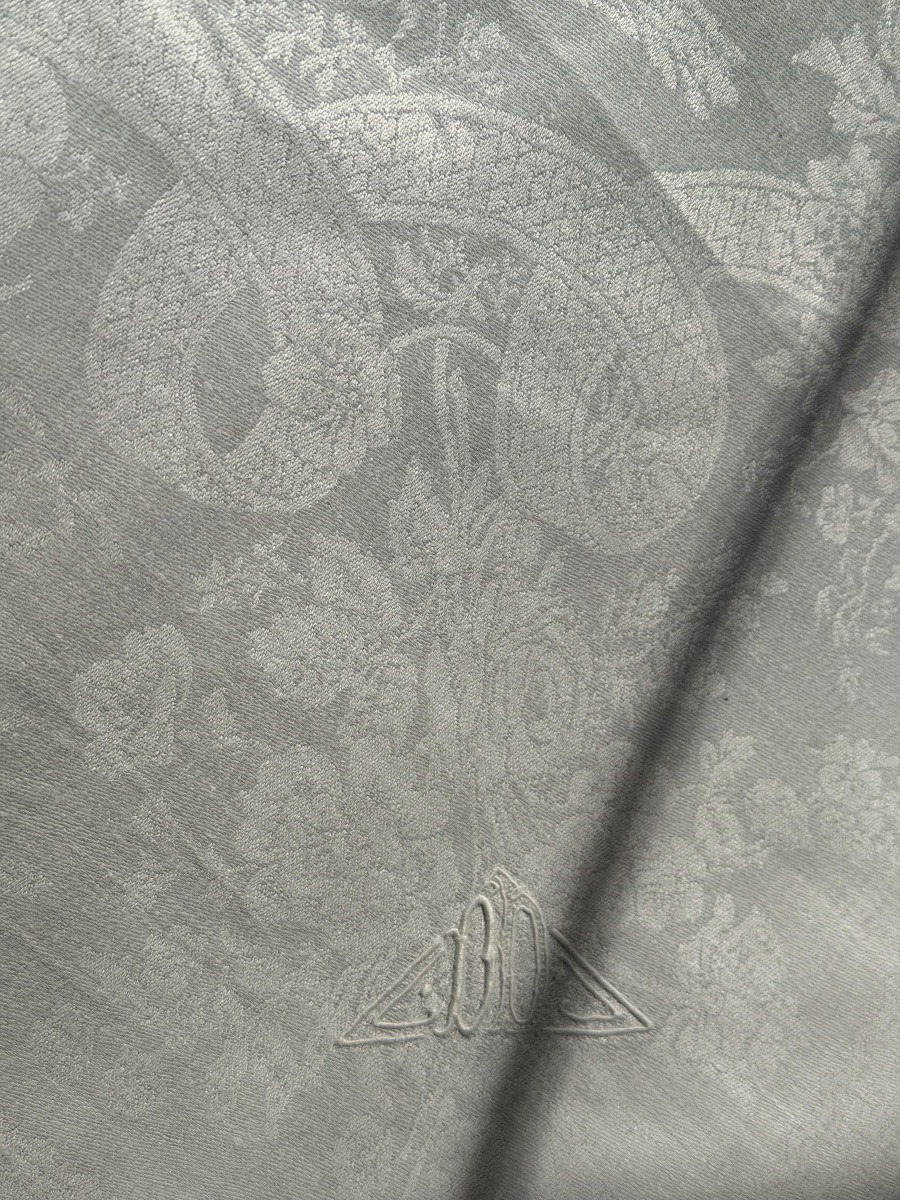 13 Antique Silk And Linen Napkins, Damask With Birds, Monogrammed Dd, Early 20th Century, 91x76cm-photo-7