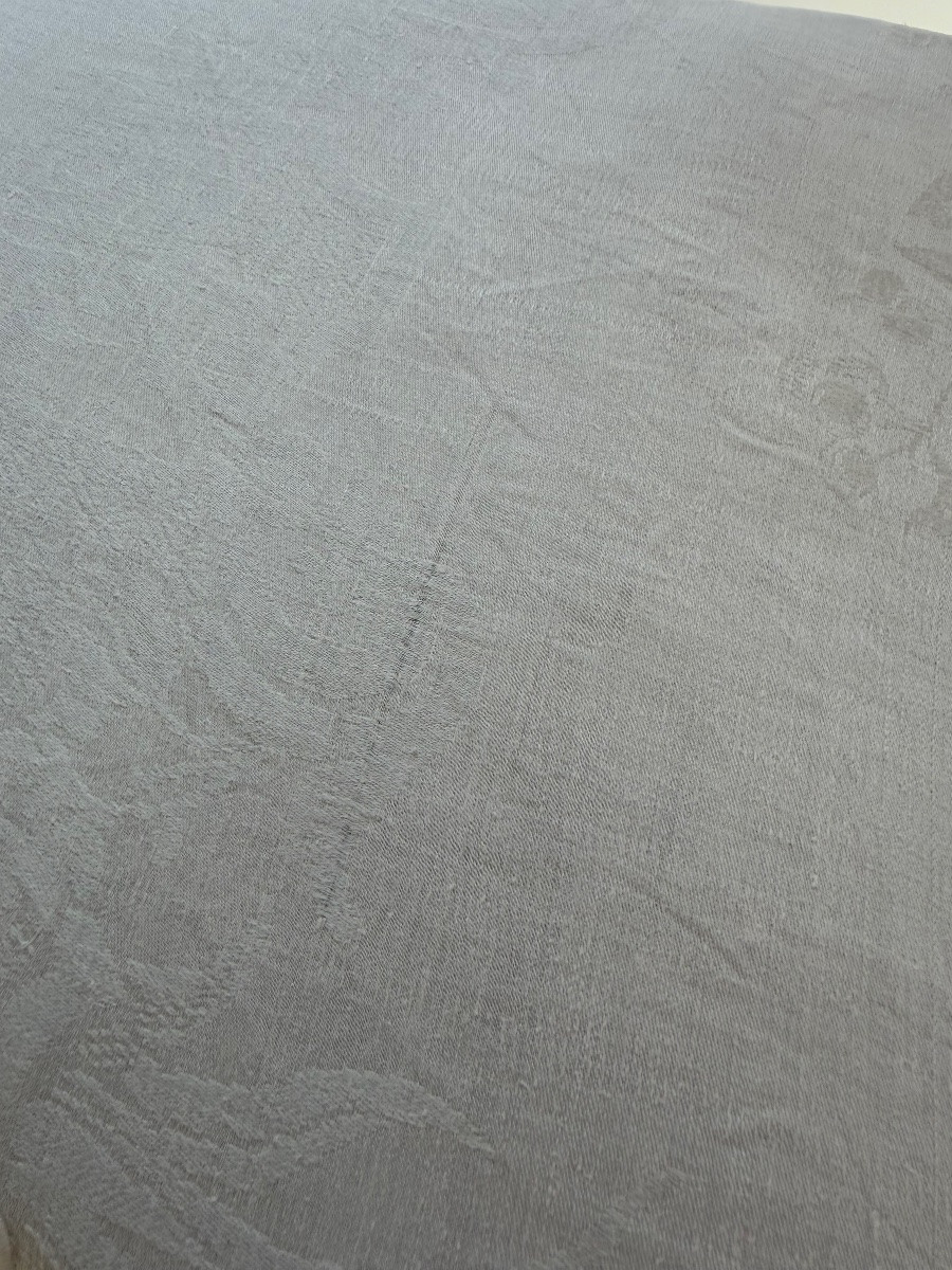 nappe ancienne 540 x 245 cm et 14 serviettes en damassé de lin et soie, décor figuratif angelot-photo-8
