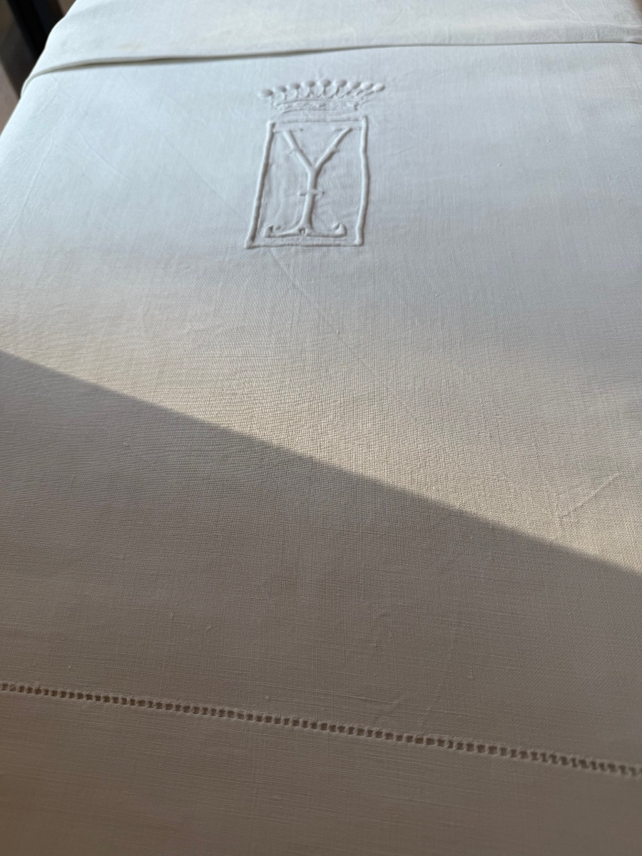 Large Antique Cloth With Count's Crown And Monogram Y, Late 19th Century, 230x300-photo-3