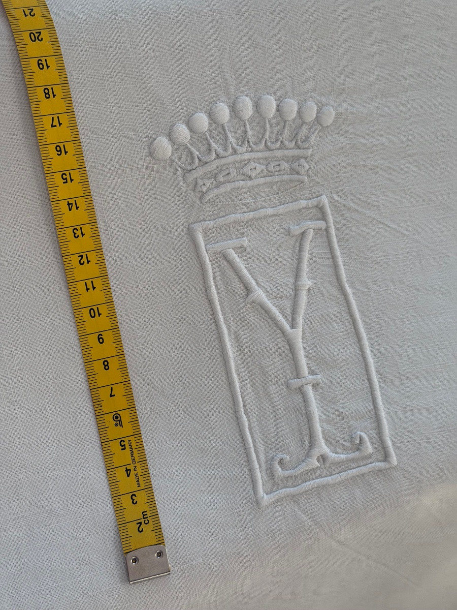 Large Antique Cloth With Count's Crown And Monogram Y, Late 19th Century, 230x300-photo-3