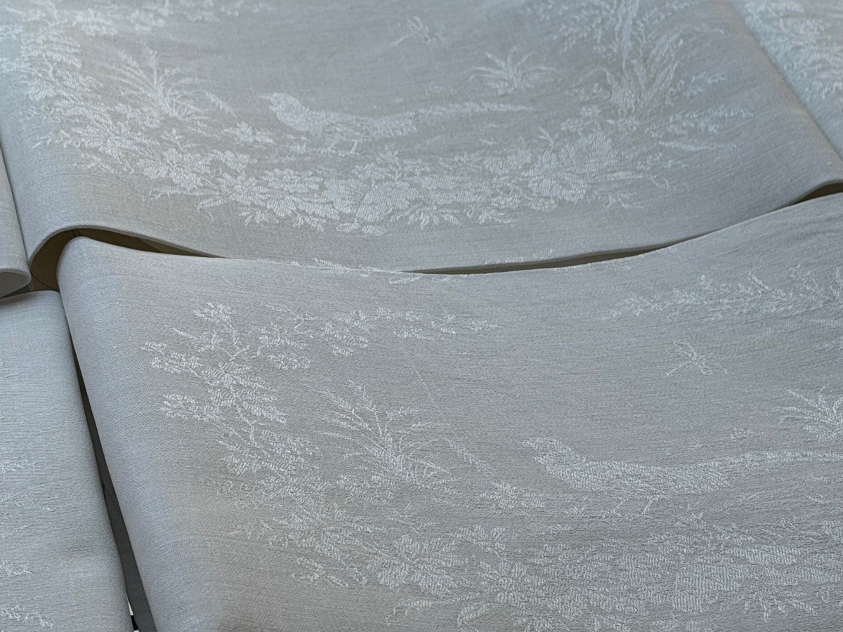 12 Vintage Damask Napkins Decorated With Ducks And Pheasants, 85x65 Cm, With Free Monogram Embroidery-photo-3