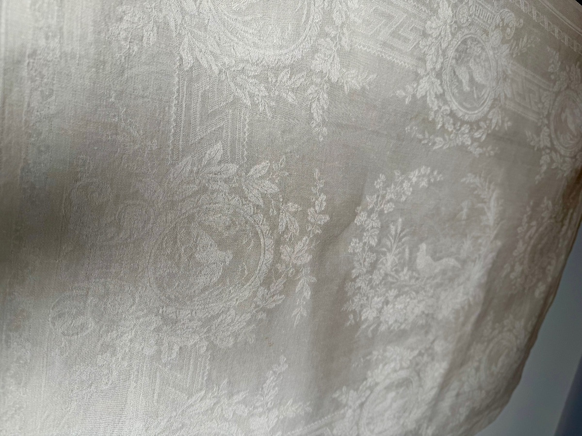 12 Vintage Damask Napkins Decorated With Ducks And Pheasants, 85x65 Cm, With Free Monogram Embroidery-photo-4