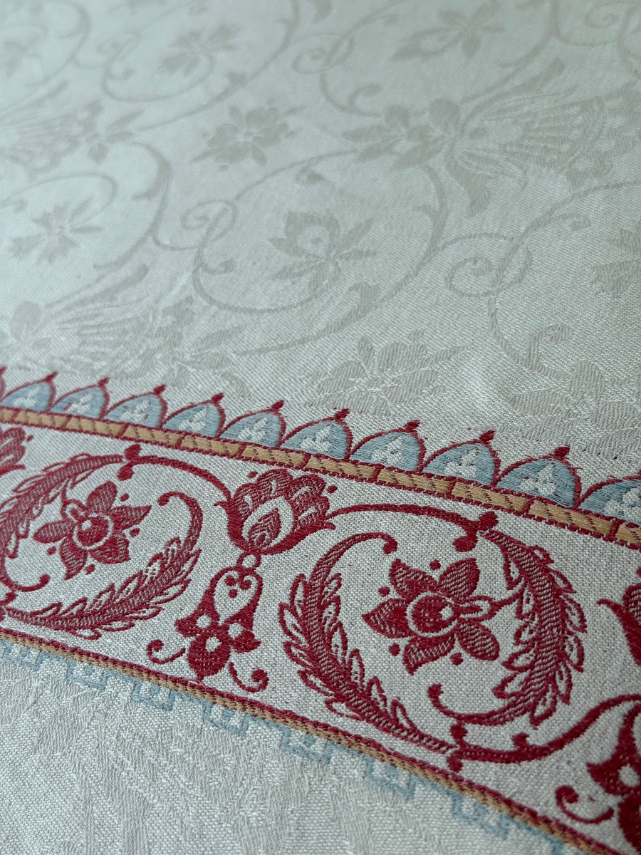 Large Napoleon III-style Damask Tablecloth – Red And Blue Printed Pattern – 200 X 170 Cm-photo-2