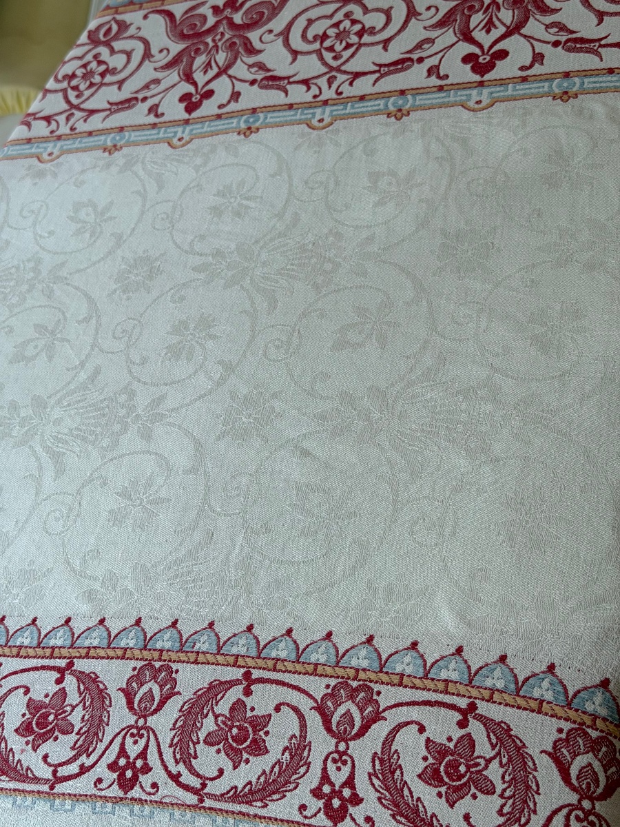 Large Napoleon III-style Damask Tablecloth – Red And Blue Printed Pattern – 200 X 170 Cm-photo-3