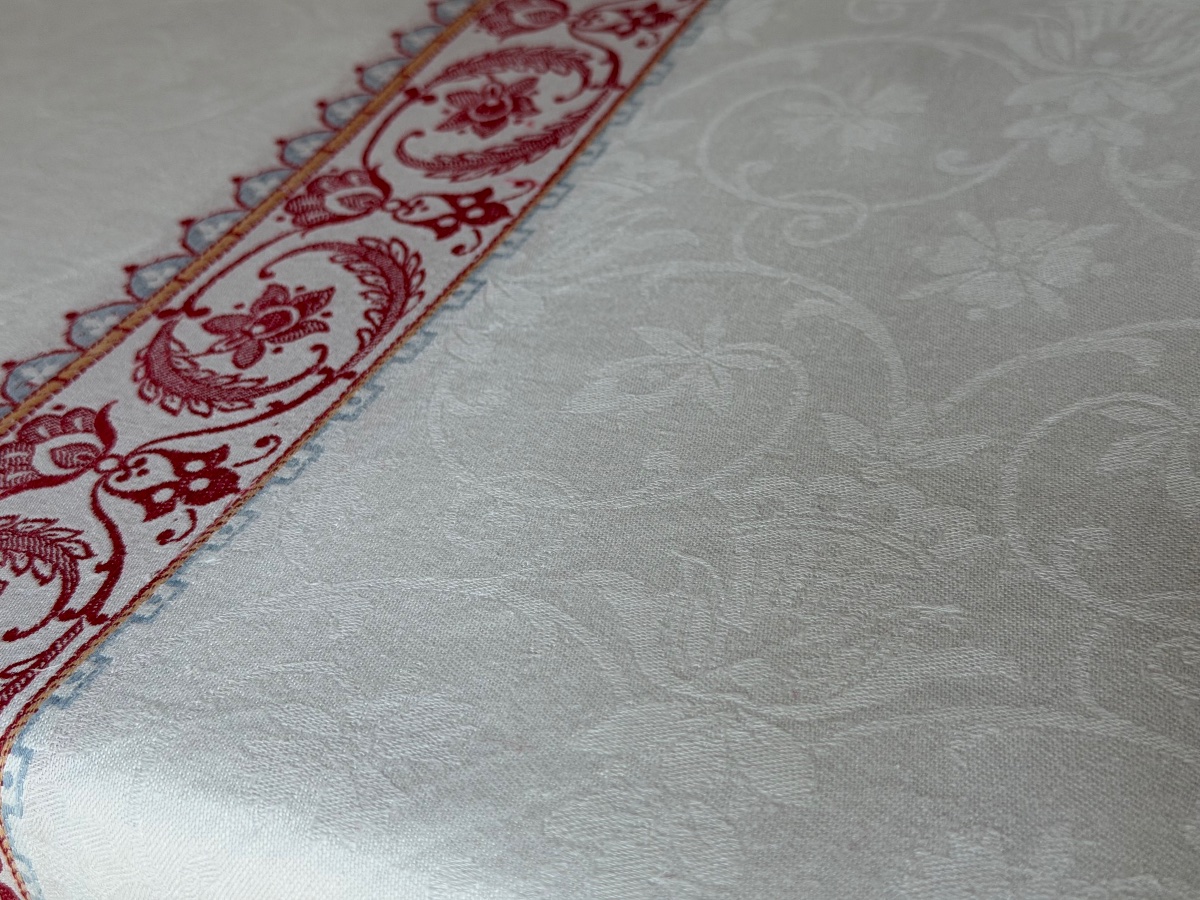 Large Napoleon III-style Damask Tablecloth – Red And Blue Printed Pattern – 200 X 170 Cm-photo-4