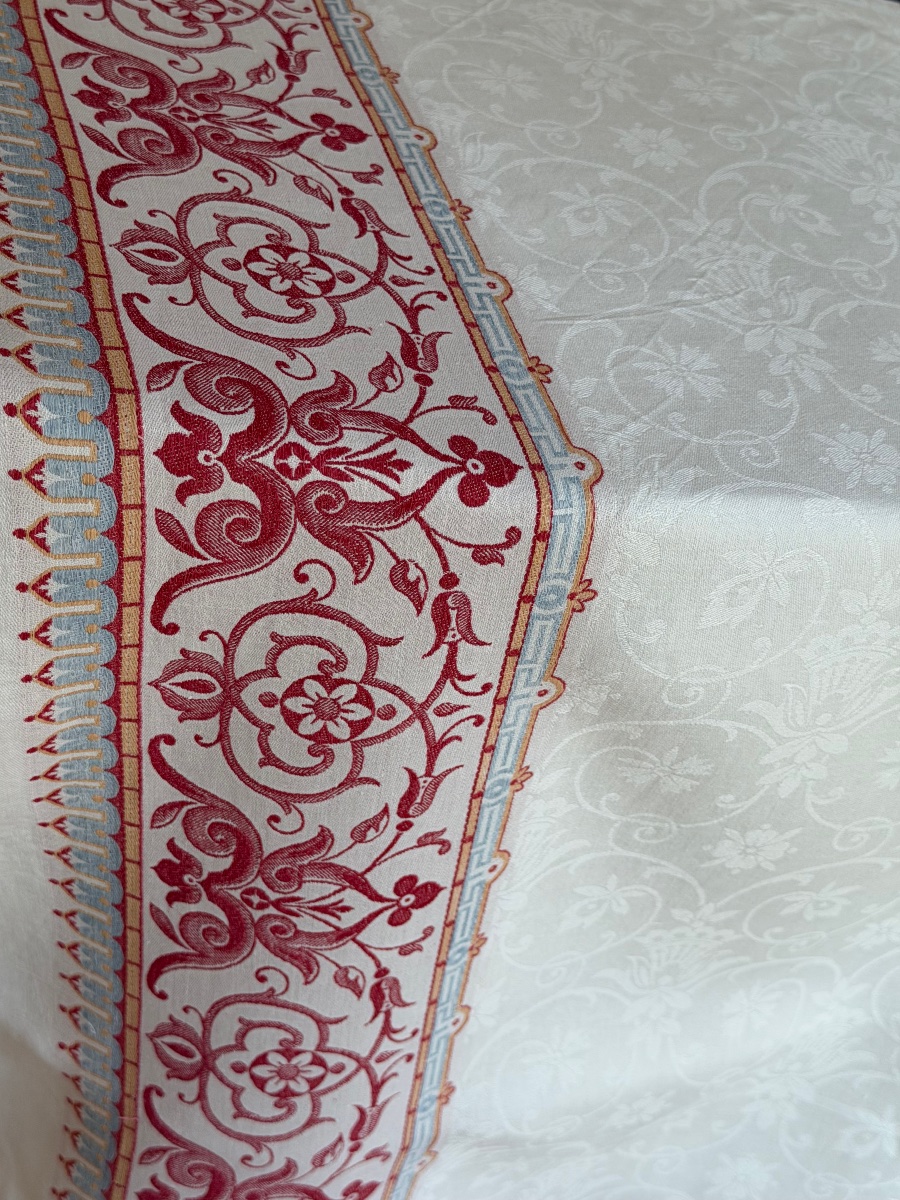 Large Napoleon III-style Damask Tablecloth – Red And Blue Printed Pattern – 200 X 170 Cm-photo-4