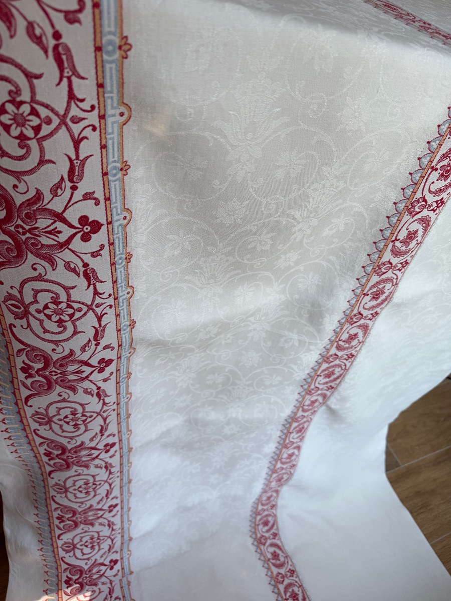 Large Napoleon III-style Damask Tablecloth – Red And Blue Printed Pattern – 200 X 170 Cm-photo-5