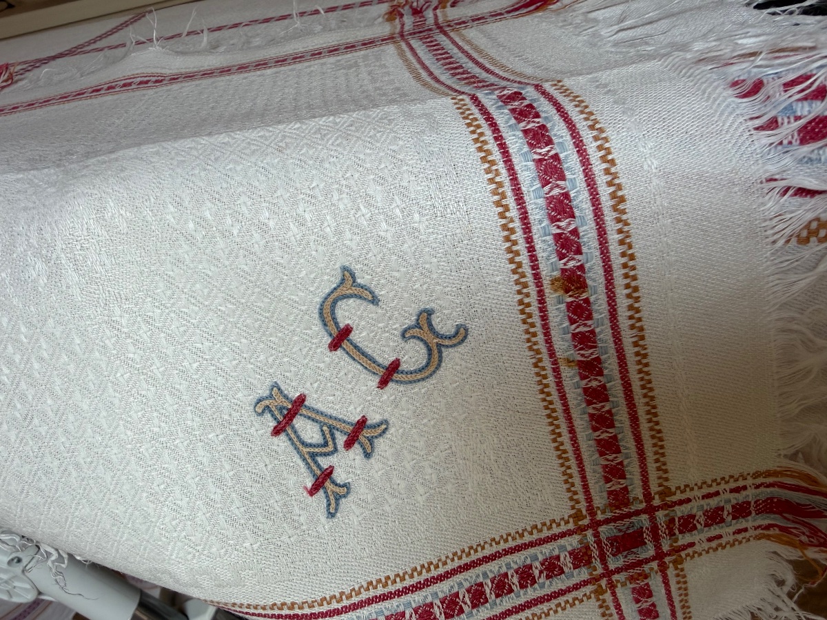 Ancienne nappe à thé  damassée et ses 9 serviettes – Monogramme AG – Napoléon III / XIXᵉ siècle-photo-5