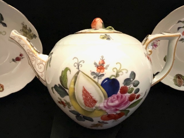 Rare service à thé en porcelaine de Herend Théière, sucrier, pot à lait, 6 tasses 6 soucoupes -photo-2