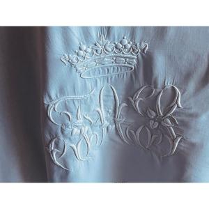 Drap Ancien, Fil De Lin, Immense Monogramme  Couronne De Marquis, pièce château, linge ancien  340x310 