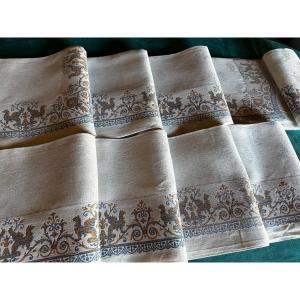 Rare 9 Old Damask Empire Napkins Griffons Pattern Napoleon III Linen Silk 85x73