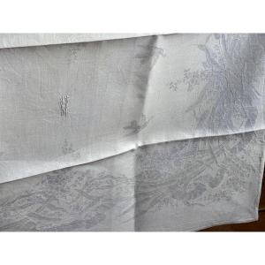 Antique Monogrammed Ha Damask Napkins, Fine Design, Bird Motif, Linen Thread, 90x72 Cm, 19th Century