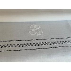 12 Vintage Linen-thread Napkins, Hand-embroidered Monogram, Needle-lace Design, 85x68