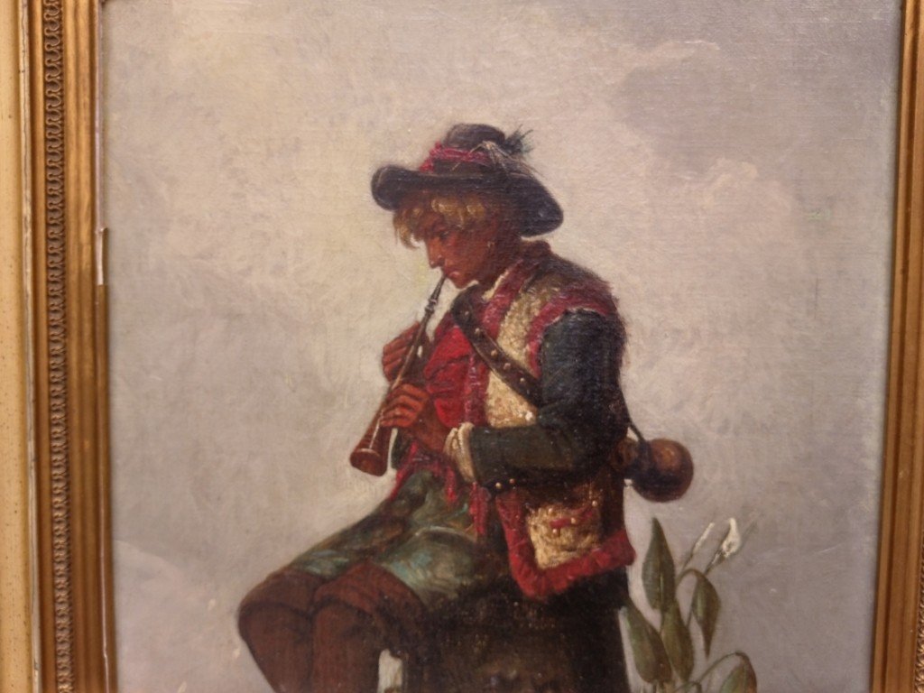 "clarinet Player" By Mrs. Lucie Destigny (1860-1895) - Oil Painting - 19th-photo-2