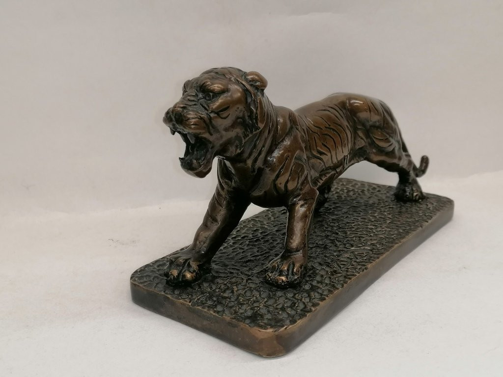 The Roaring Tiger - Bronze On Base - Signed Dd - 20th Century - -photo-3