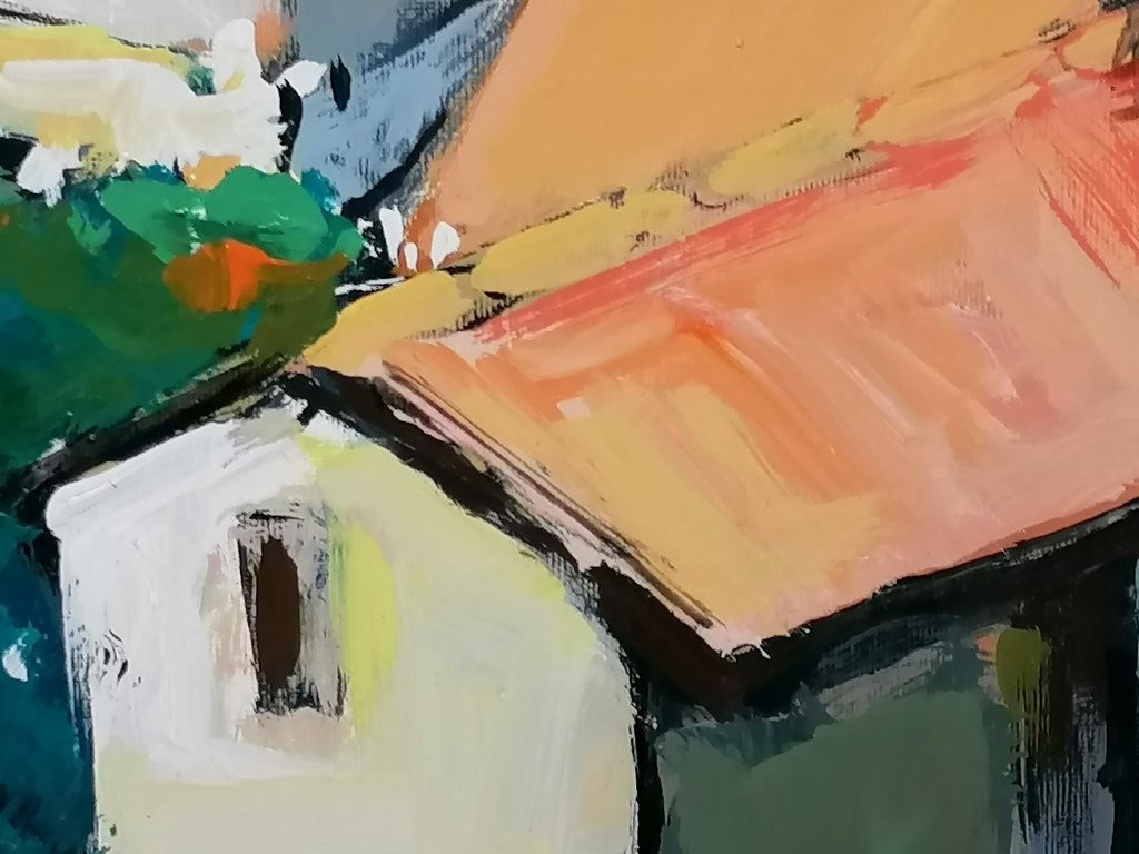 Oil Painting - The Roofs Of The Village Of Lunas By Mr. Louis Pignataro (painter From Sète)-photo-7