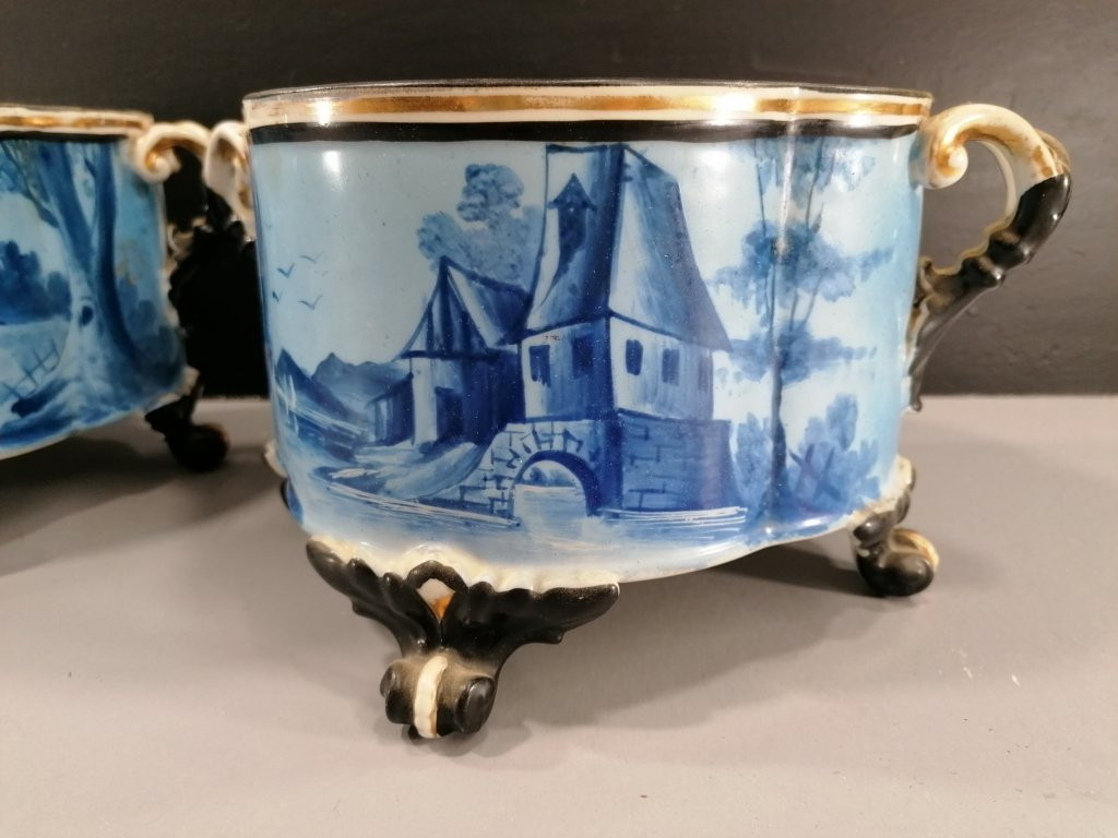 PAIRE DE CACHE POTS – VIEUX PARIS – XIX ème –  PORCELAINE EMAILLE PEINT ET DORE -photo-2