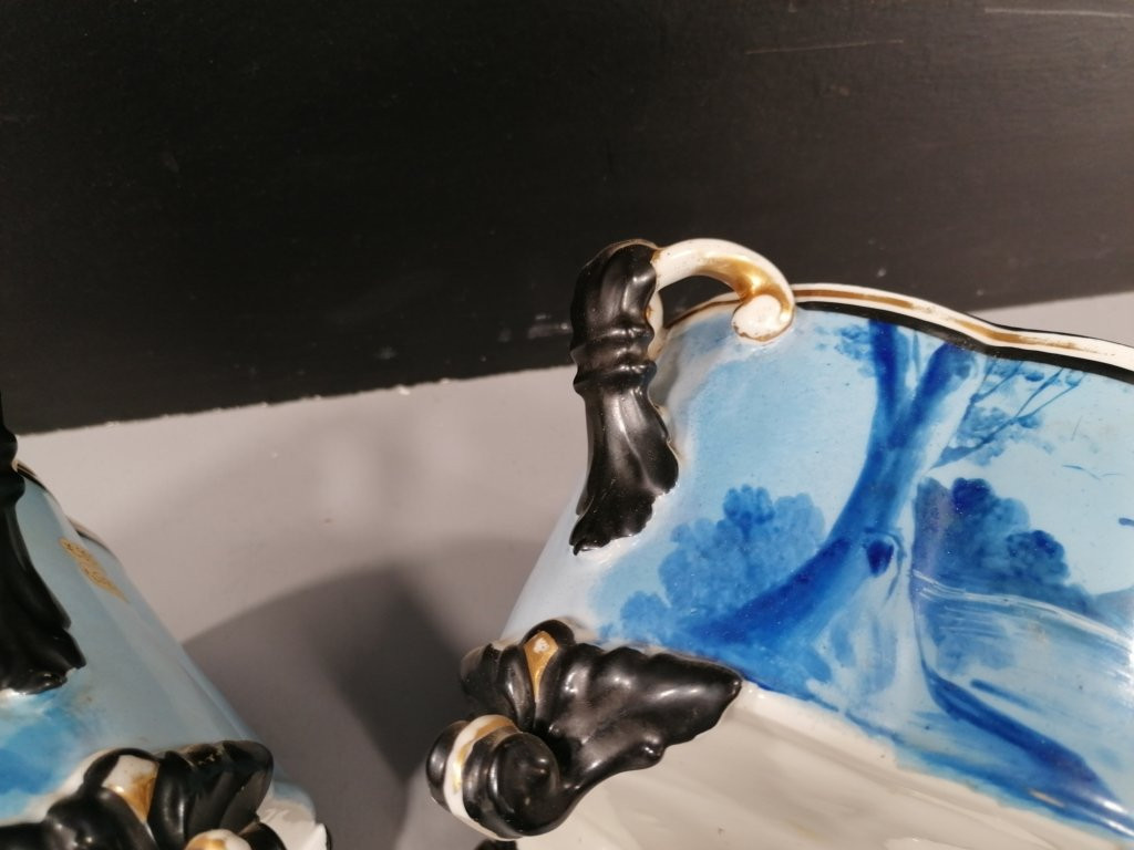 PAIRE DE CACHE POTS – VIEUX PARIS – XIX ème –  PORCELAINE EMAILLE PEINT ET DORE -photo-7