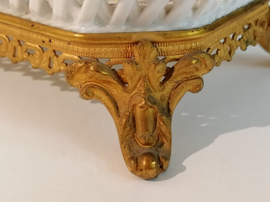 Coupe ou vide poche - porcelaine et bronze doré de  Mme. Hirsch - XIXème - Meissen-photo-4