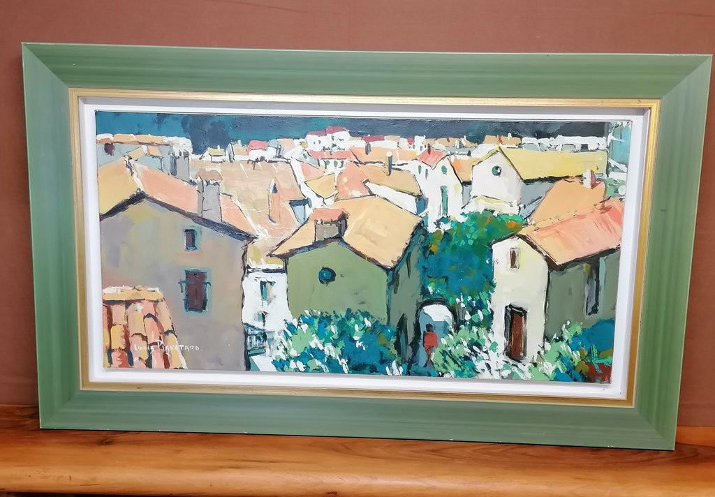 Oil Painting, "the Roofs Of The Village Of Lunas" - Southern France - Mr. Louis Pignataro-photo-2