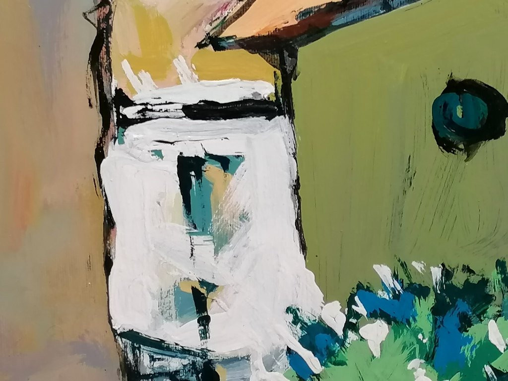 Oil Painting, "the Roofs Of The Village Of Lunas" - Southern France - Mr. Louis Pignataro-photo-2