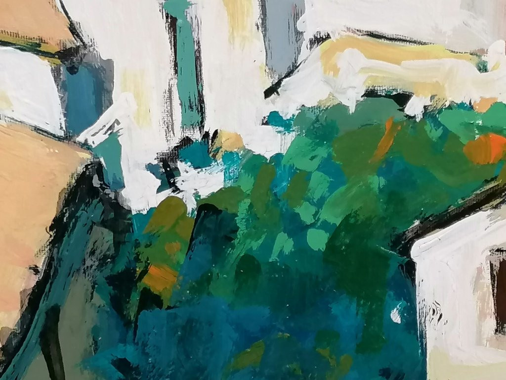 Oil Painting, "the Roofs Of The Village Of Lunas" - Southern France - Mr. Louis Pignataro-photo-5