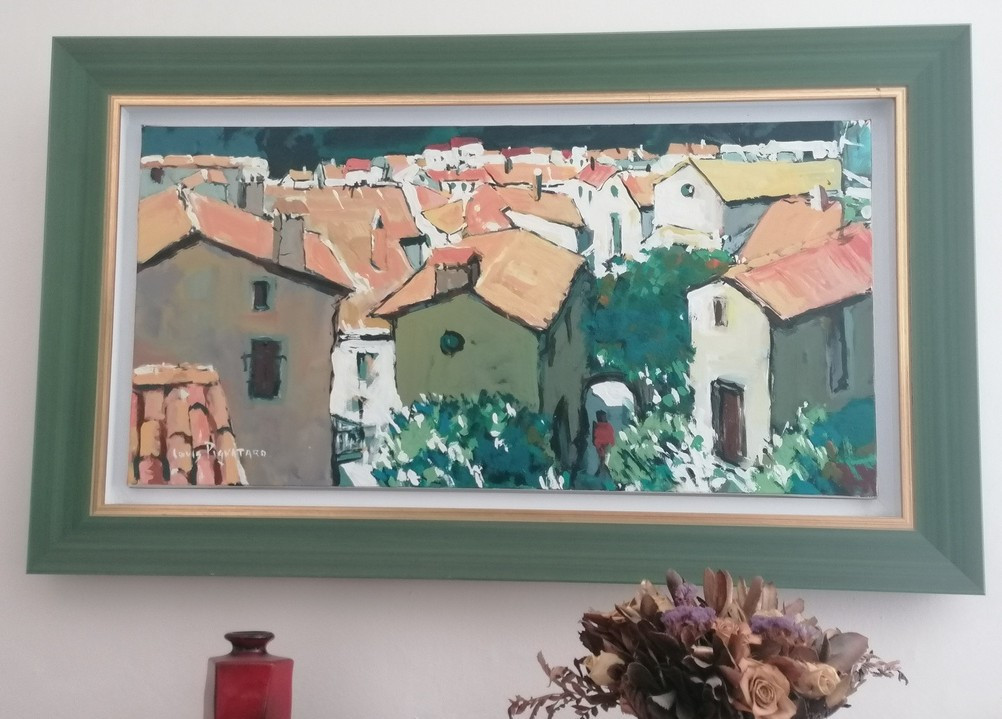 Oil Painting, "the Roofs Of The Village Of Lunas" - Southern France - Mr. Louis Pignataro