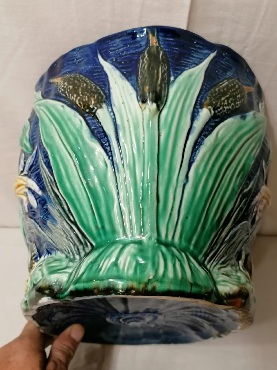 CACHE-POT DE WASMUEL (BELGE) - BARBOTINE EMAILLE -photo-1